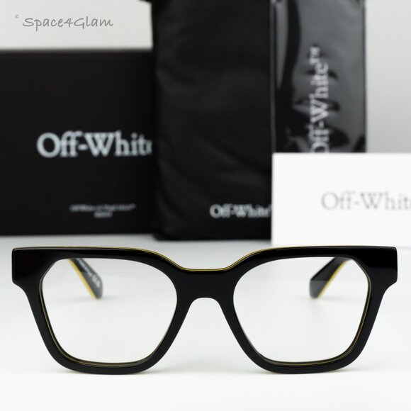Off-White Men Eyeglasses Black Yellow Square OERJ07P STYLE 7P 1300 BRAND NEW - Picture 1 of 11